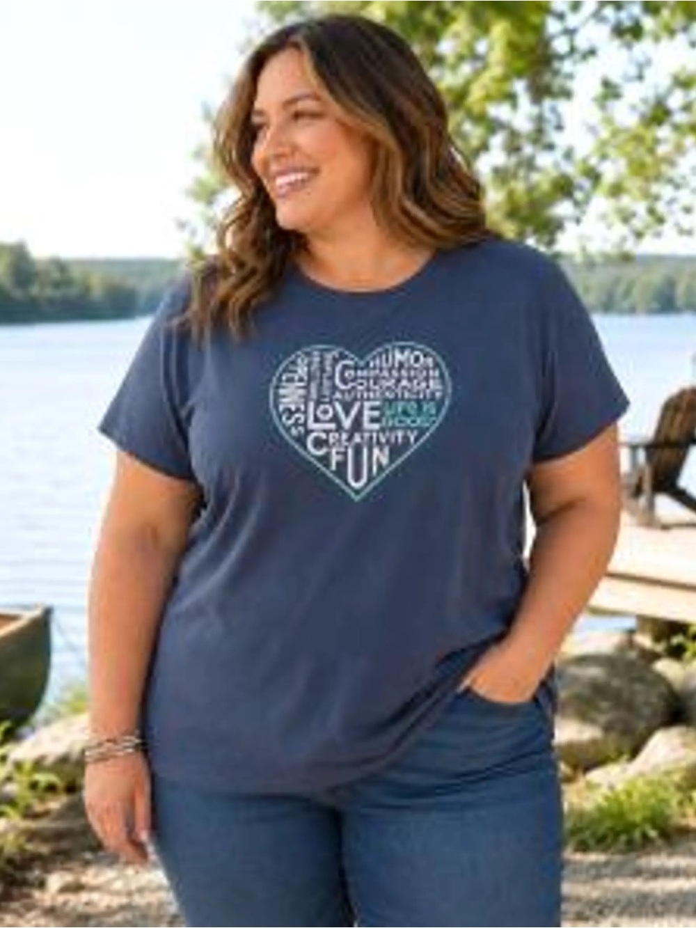 Life Is Good Navy Blue Heart Love Fun Inspirational Words Crusher Tee Shirt